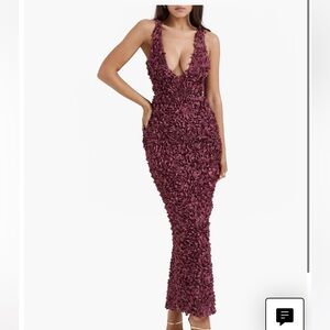 House of cb floral appliqué carena dress